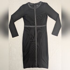 Kardashian Kollection Black Sheath Midi Dress Knit Long Sleeve Zip Accent Size M